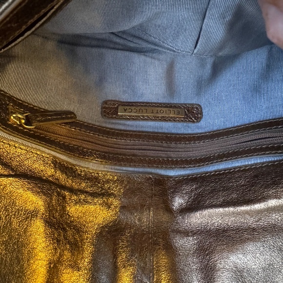 Elliott Luca -Authentic Leather Metallic Bronze Clutch With Gold Hardware - Picture 5 of 6